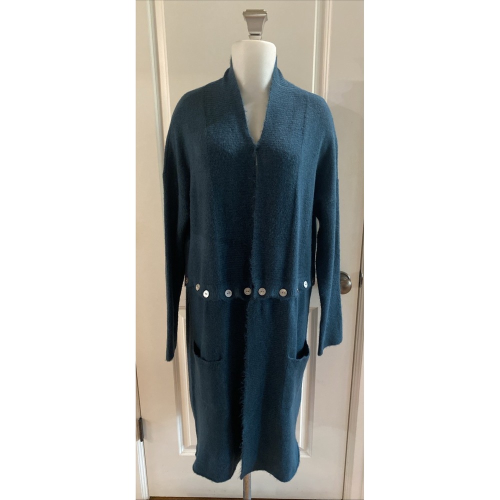 XCVI Open Front Cardigan Duster‎ Pockets Long Sleeve Long Teal Green Sweater -M